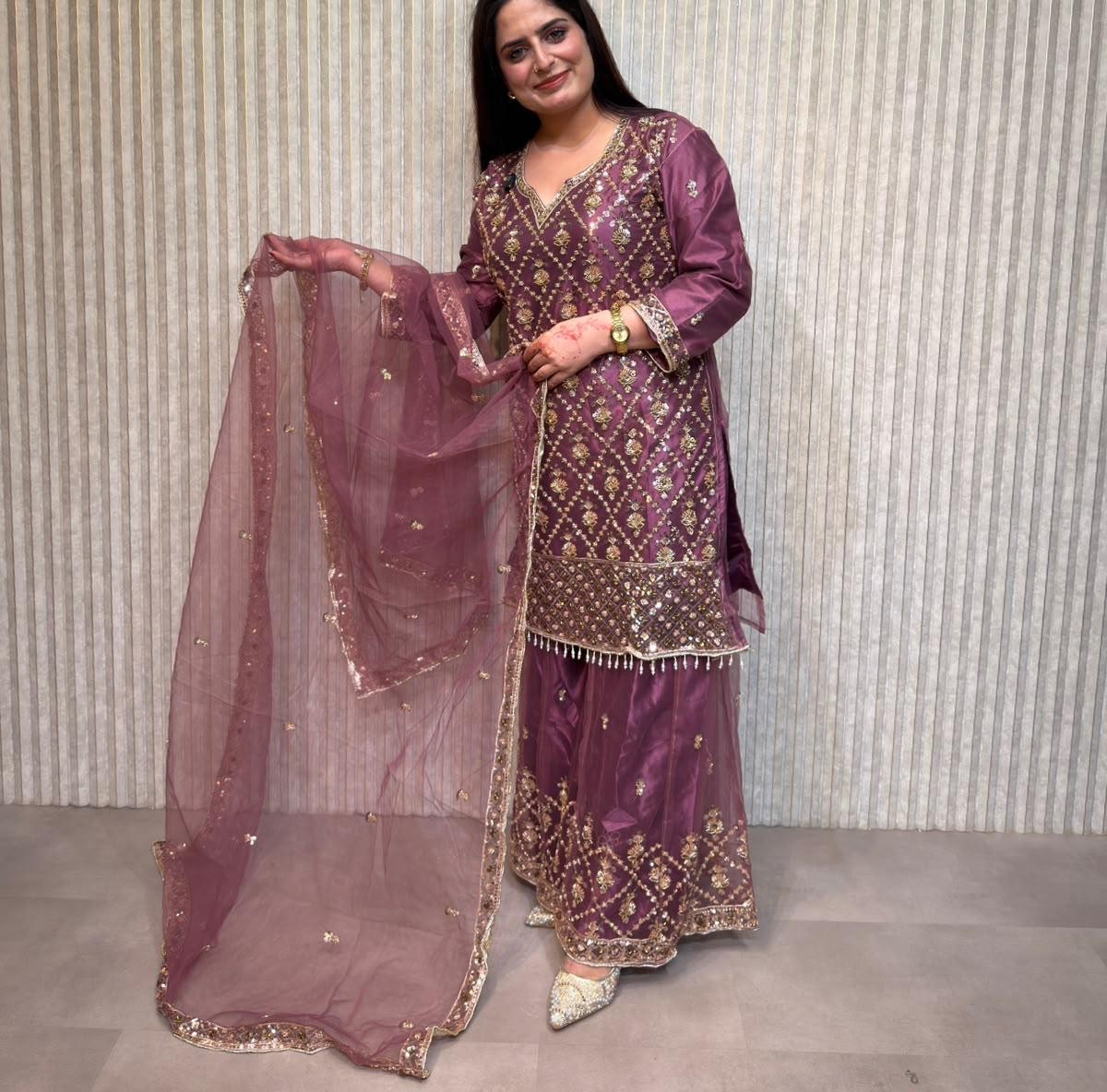 Mauve embroidered Punjabi suit from Mohammadi Saree House