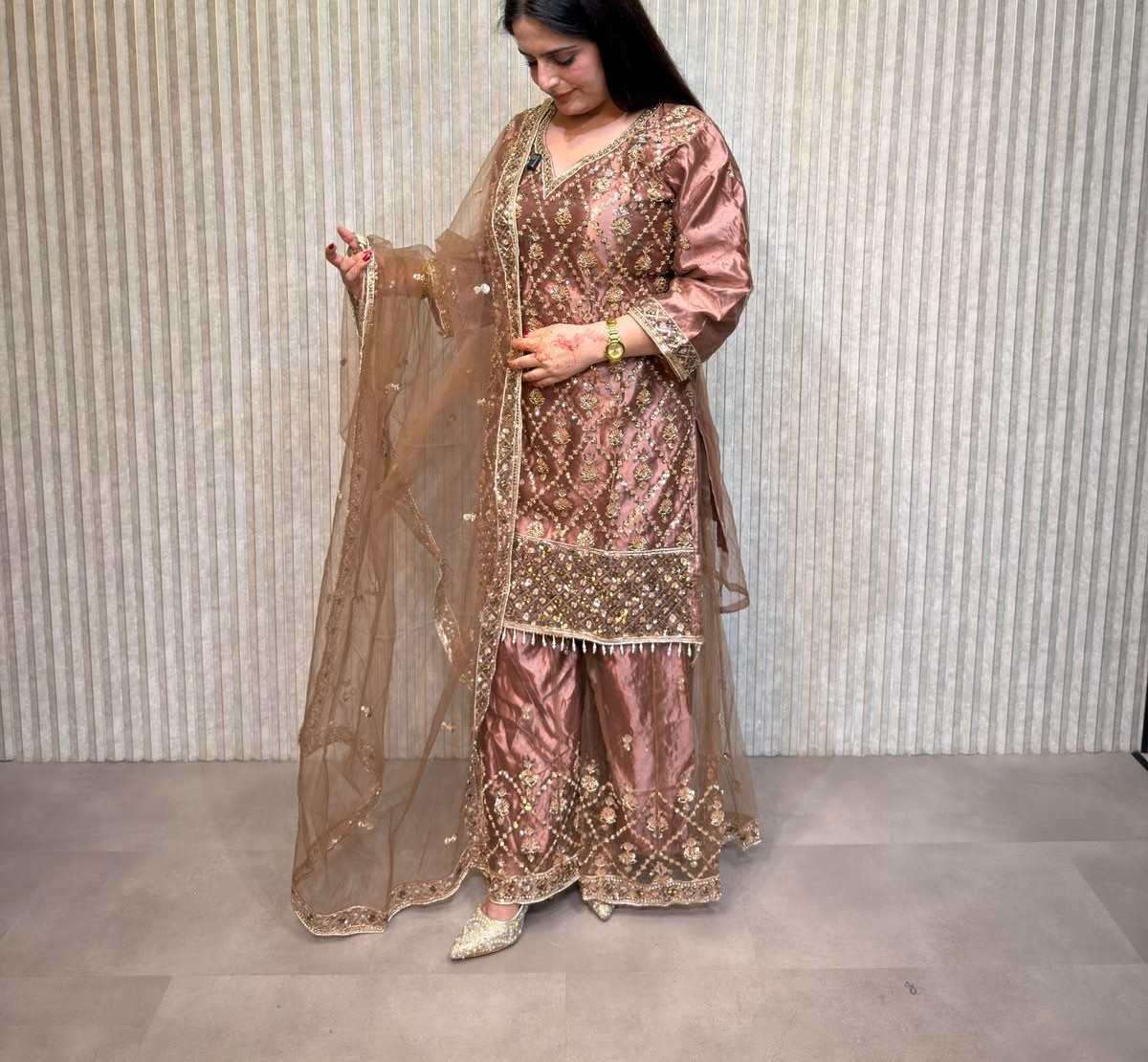 Rose-brown embroidered Punjabi suit from Mohammadi Saree House